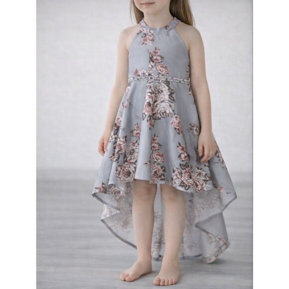 Speechless Girls Light Blue Floral High-Low Dress with Pink Accents